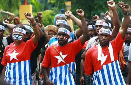 Papuan students take part on a rally in Surabaya, East Java province, demanding the freedom of West Papua province. Photo by AFP.