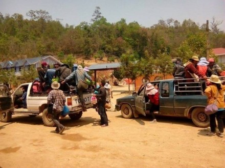 Shan migrants traveling with trucks in Homong. Credit: Mao LanghKur. 
