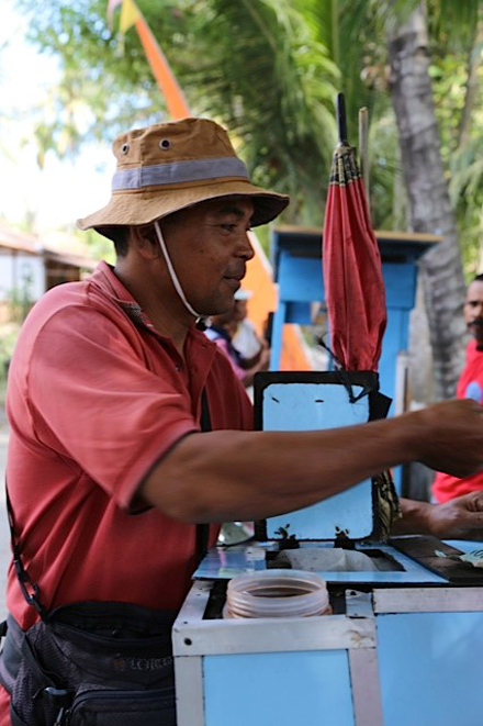 "I hope Jokowi can help us. We believe in him". Sausage seller, Tembi, Yogyakarta. 