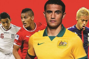 Tim Cahill of Australia (second right) will be leading the Socceroos charge at Asian Cup 2015. Can the team and the nation 'get amongst it'?