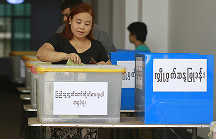A woman votes in Myanmar's 2012 by-election. Photo from Wikimedia commons. 