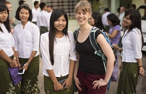 Anna Peterson with local university students. Photo: James Walsh.