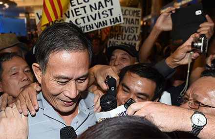 Blogger, Nguyen Van Hai, known online as Dieu Cay, was recently freed and sent to the US. Photo: Robyn Beck/AFP. 