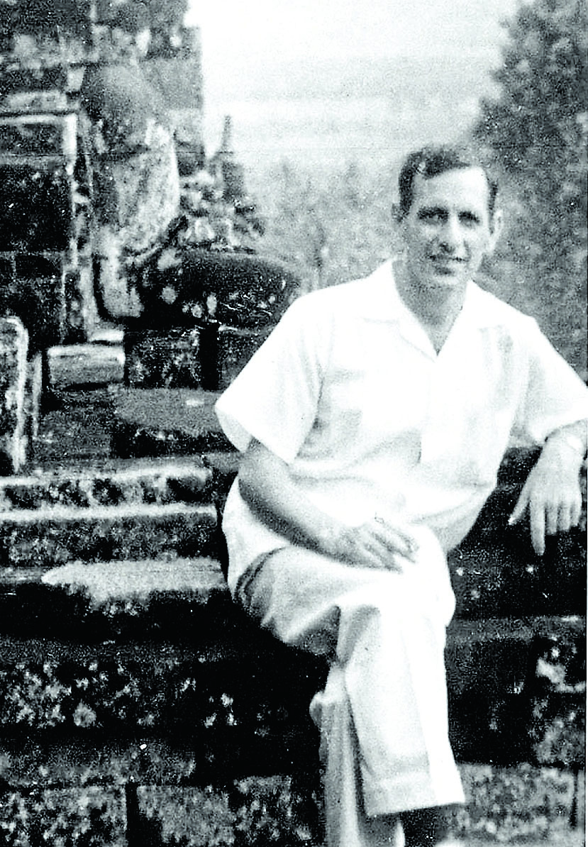 Professor John Legge at Borobudur, Java. Photo supplied by Kate Legge. 