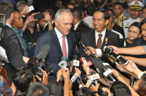 Australian PM Macolm Turnbull meets with Indonesia President Joko Widodo.
