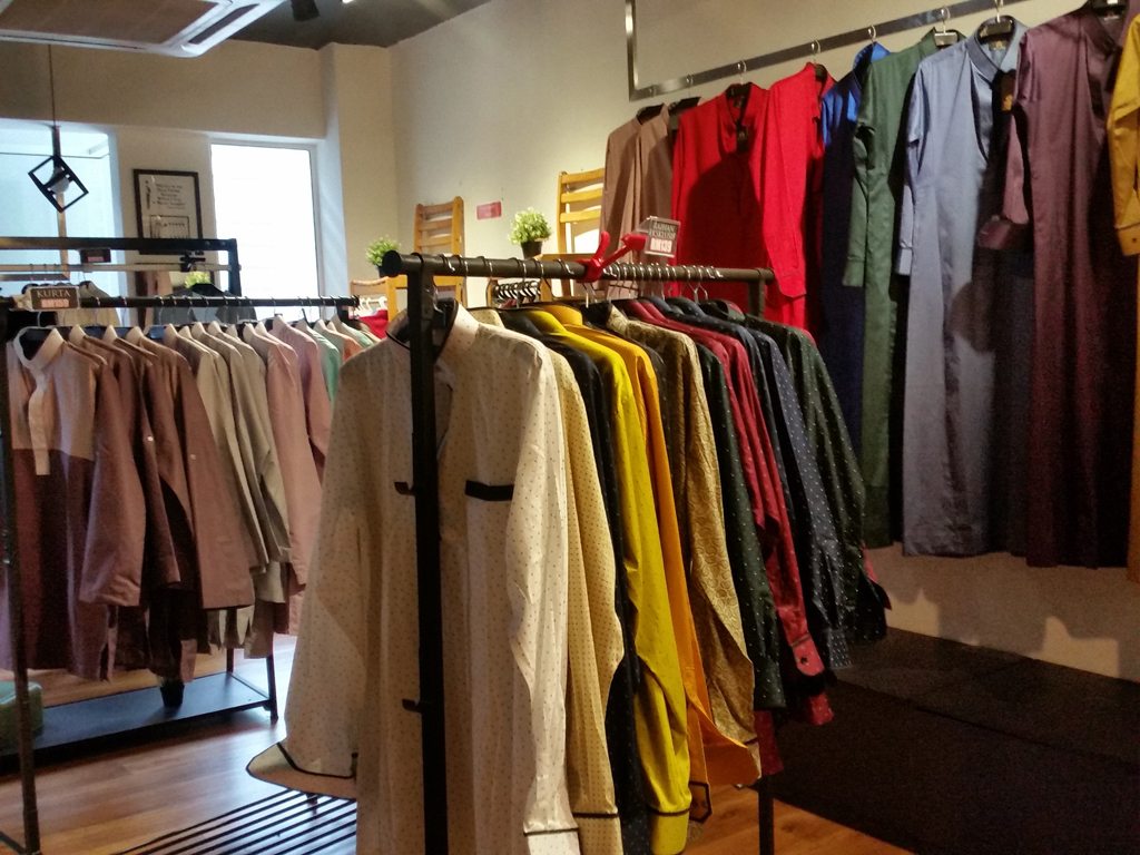 A sign of religious piety or/and a form of fashion trend? One of the male Muslim fashion boutiques in Bangi Central sells locally-designed fashionable jubah, kurta and shirts.