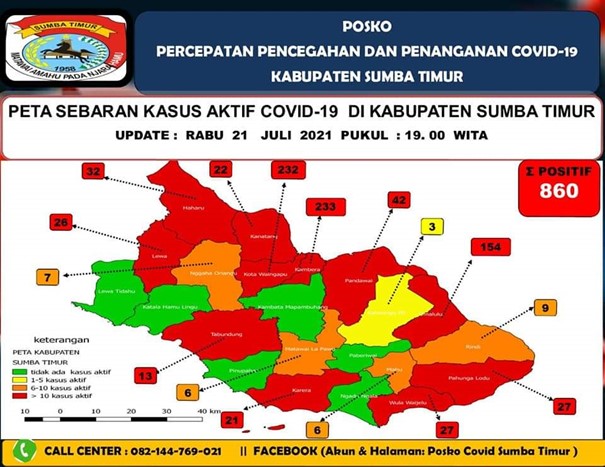 A map of Covid-19 numbers for 21 July in East Sumba