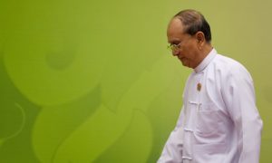 Myanmar President Thein Sein leaves after delivering the opening address at this month's ASEAN summit. Photo by AFP.