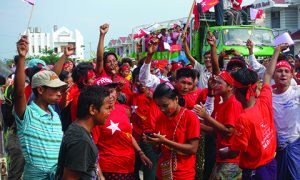 A NLD rally in Naypyitaw. Photo: Olivia Cable