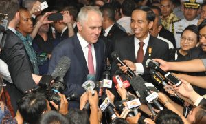 Australian PM Macolm Turnbull meets with Indonesia President Joko Widodo.